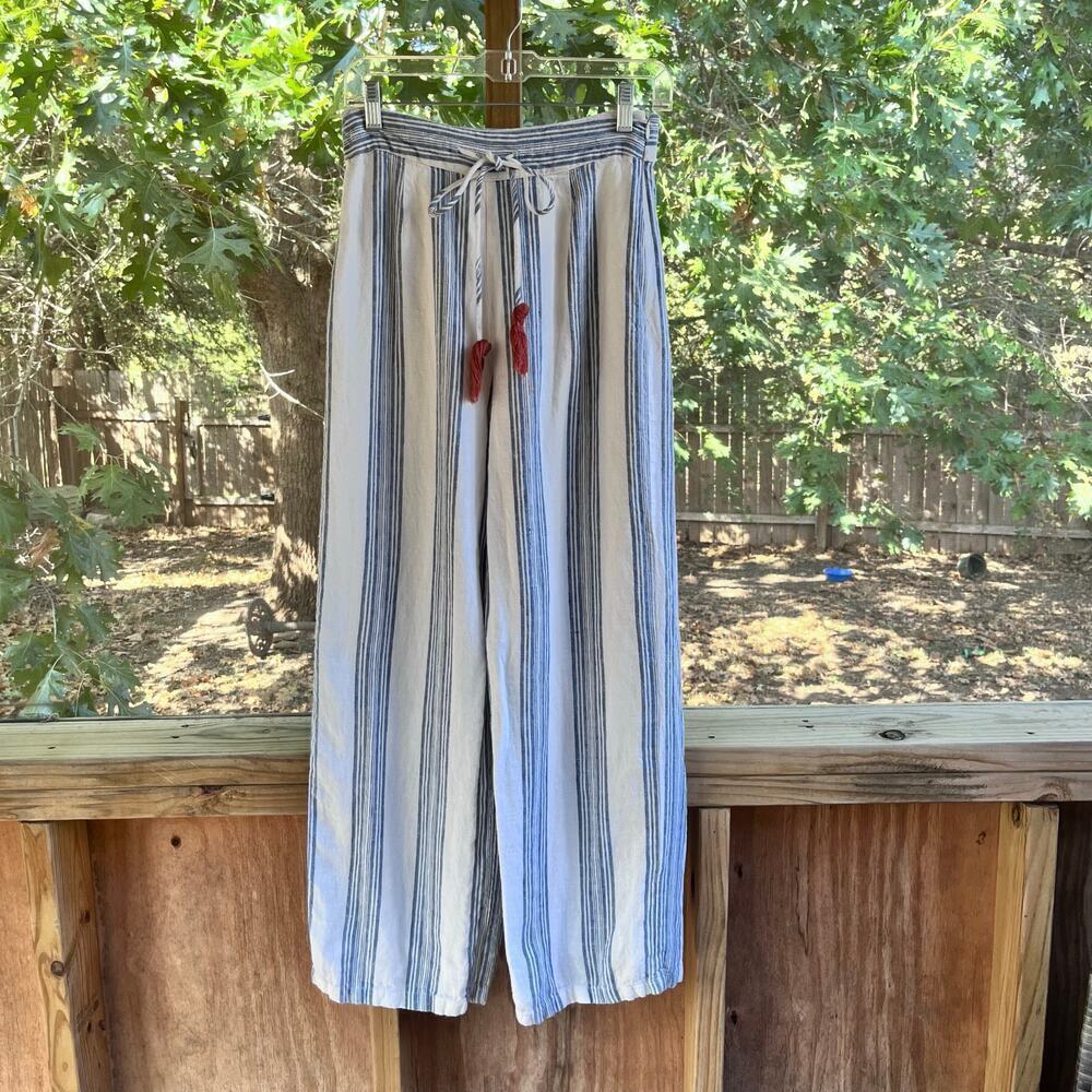 Tularosa Women's Linen Blue Striped Trousers Size 2